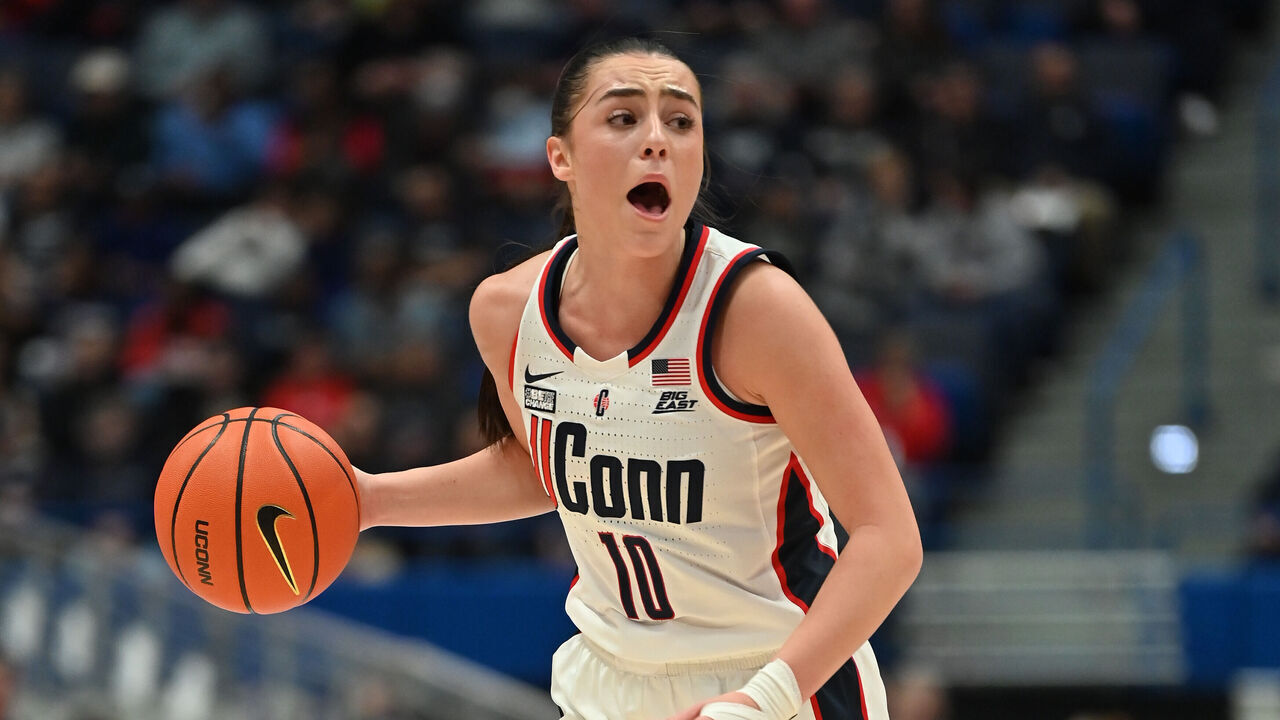 HARTFORD, CT - JANUARY 10: UConn Huskies guard Nika Muhl (10) calls a play during the game as the Providence Friars take on the UConn Huskies on January 10, 2024 at the XL Center in Hartford, CT