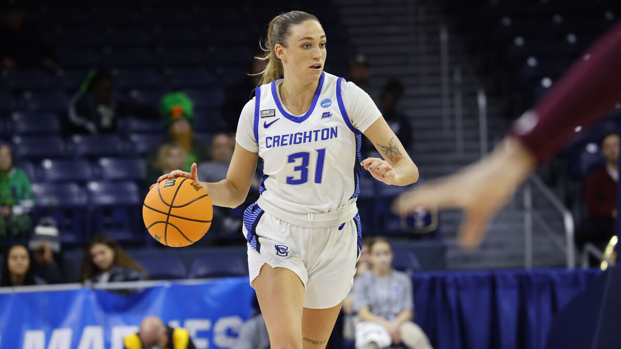 SOUTH BEND, IN - MARCH 17: Creighton Bluejays forward Emma Ronsiek (31) during the Mississippi State Bulldogs game versus the Creighton Bluejays game in the First Four of the NCAA Women's Basketball Championship Greenville Regional 1 on March 17, 2023 at Purcell Pavilion in South Bend, IN.