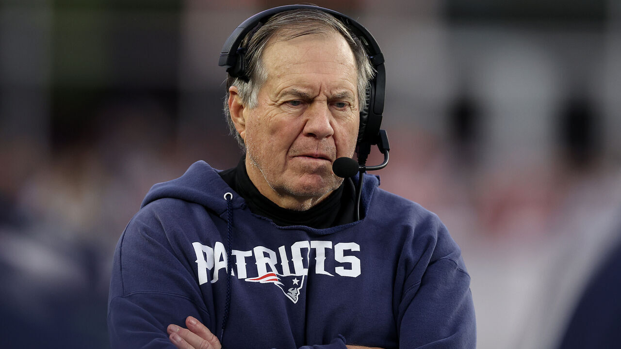 FOXBOROUGH, MASSACHUSETTS - DECEMBER 17: New England Patriots head coach Bill Belichick looks on from the sideline during the game against the Kansas City Chiefs at Gillette Stadium on December 17, 2023 in Foxborough, Massachusetts.