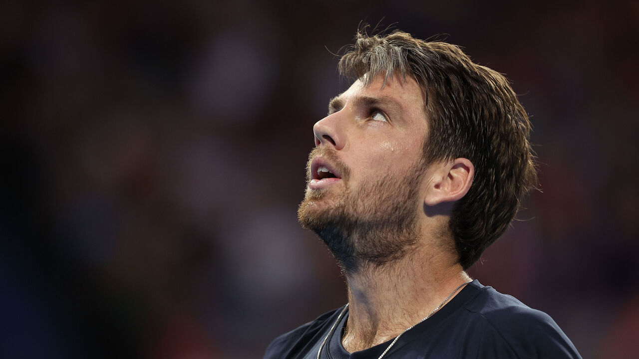 PERTH, AUSTRALIA - DECEMBER 29: Cameron Norrie of Team Great Britain looks on in his singles match to Alex de Minaur of Team Australia during day one of the 2024 United Cup at RAC Arena on December 29, 2023 in Perth, Australia.