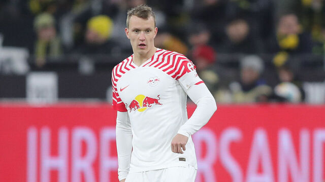 DORTMUND, GERMANY - DECEMBER 9: Lukas Klostermann of Leipzig plays the ball during the Bundesliga match between Borussia Dortmund and RB Leipzig at Signal Iduna Park on December 9, 2023 in Dortmund, Germany.