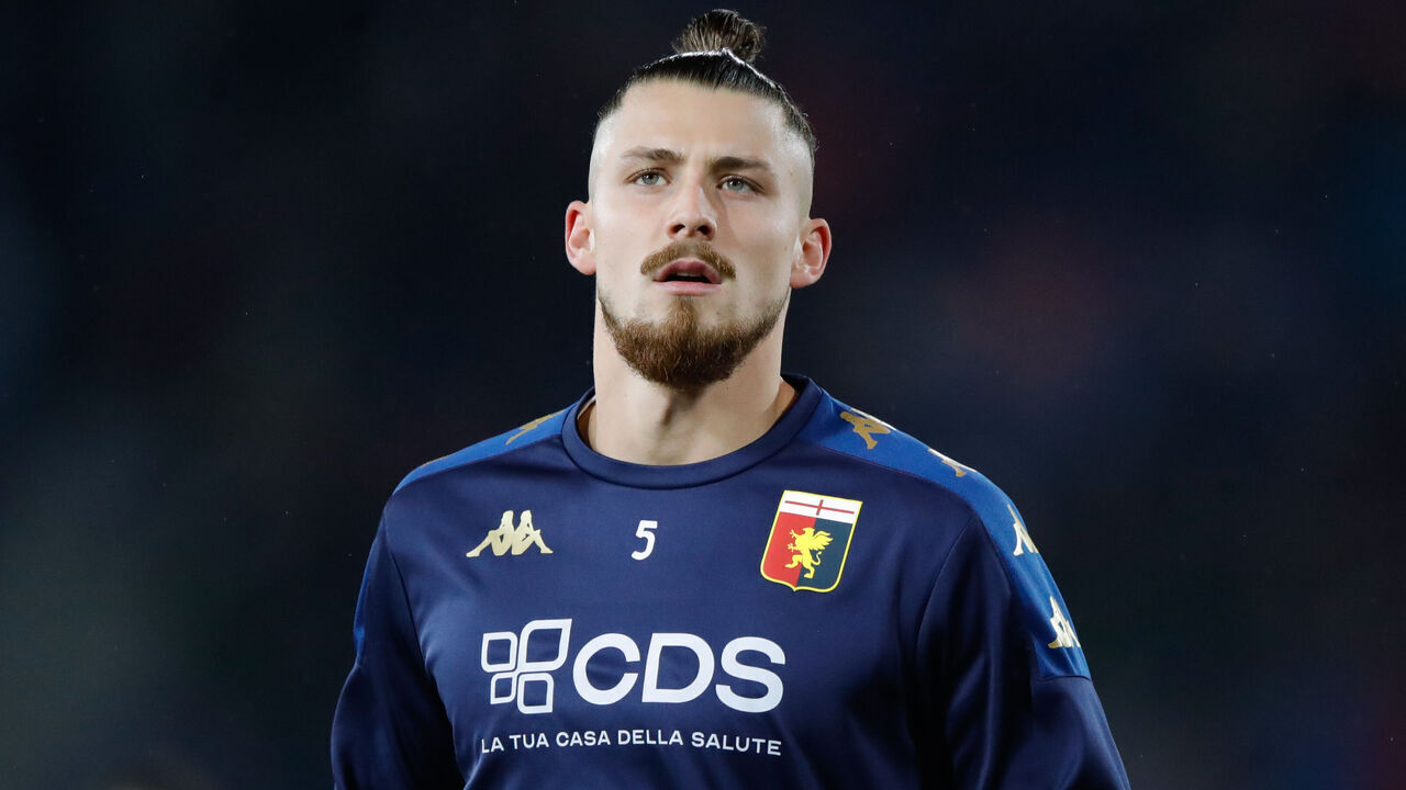 BOLOGNA, ITALY - JANUARY 05: Radu Dragusin of Genoa gestures during the warm-up prior to the Serie A TIM match between Bologna FC and Genoa CFC at Stadio Renato Dall'Ara on January 05, 2024 in Bologna, Italy.