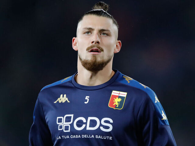 BOLOGNA, ITALY - JANUARY 05: Radu Dragusin of Genoa gestures during the warm-up prior to the Serie A TIM match between Bologna FC and Genoa CFC at Stadio Renato Dall'Ara on January 05, 2024 in Bologna, Italy.