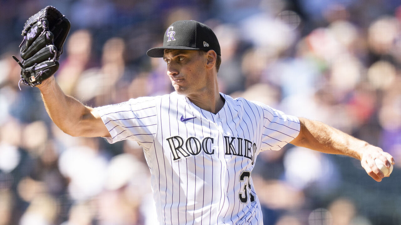 DENVER, CO - OCTOBER 1: Brent Suter #39 of the Colorado Rockies delivers a pitch during the first inning of a game against the Minnesota Twins at Coors Field on October 1, 2023 in Denver, Colorado.