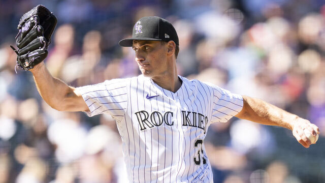 DENVER, CO - OCTOBER 1: Brent Suter #39 of the Colorado Rockies delivers a pitch during the first inning of a game against the Minnesota Twins at Coors Field on October 1, 2023 in Denver, Colorado.