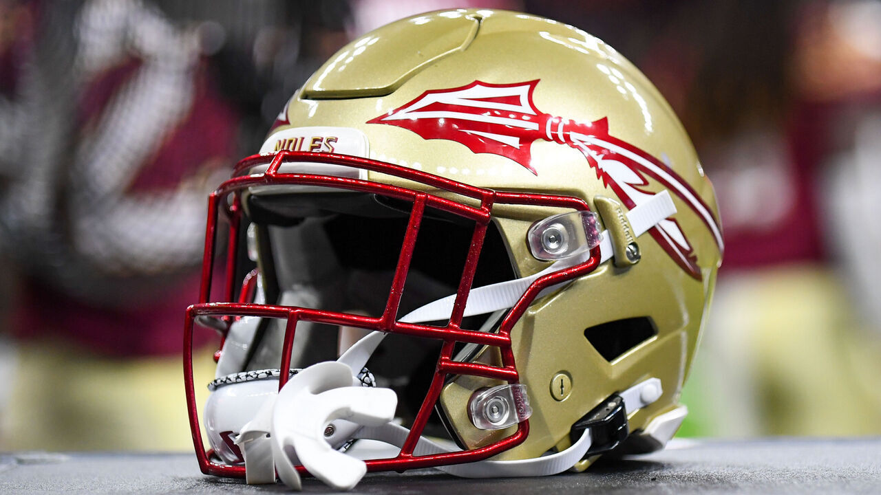 NEW ORLEANS, LA - SEPTEMBER 04: A Florida State helmet on the equipment cart during the Allstate Louisiana Kickoff game between the Florida State Seminoles and the LSU Tigers at Caesars Superdome in New Orleans, LA.