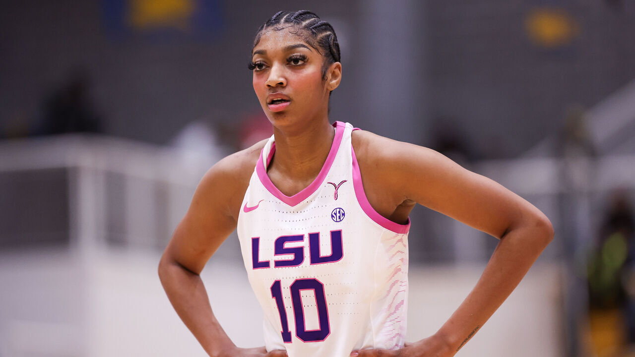 BALTIMORE, MD - DECEMBER 20: Angel Reese of LSU action during a NCAA Women's Basketball game between LSU Lady Tigers (80) and Coppin State Eagles (48) at the Coppin State Physical Education Complex on December 20th, 2023 in Baltimore, Maryland.