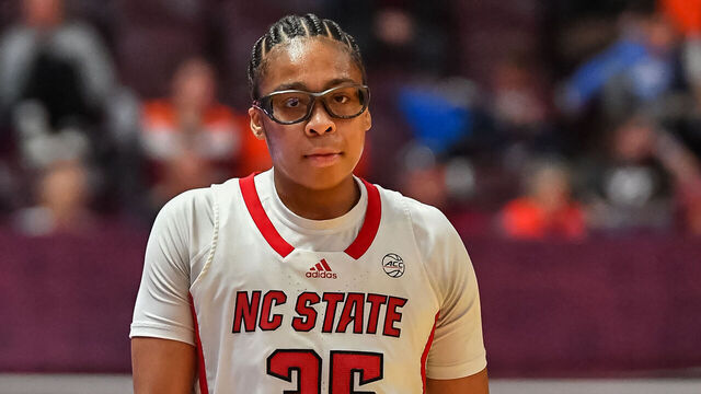 BLACKSBURG, VA - JANUARY 07: NC State Wolfpack guard Zoe Brooks (35) during a college basketball game between the NC State Wolfpack and the Virginia Tech Hokies on January 7, 2024 at Cassell Coliseum in Blacksburg, VA.