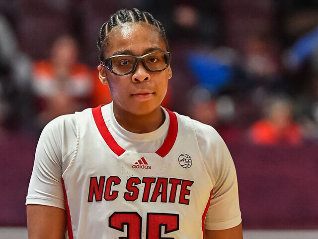 BLACKSBURG, VA - JANUARY 07: NC State Wolfpack guard Zoe Brooks (35) during a college basketball game between the NC State Wolfpack and the Virginia Tech Hokies on January 7, 2024 at Cassell Coliseum in Blacksburg, VA.