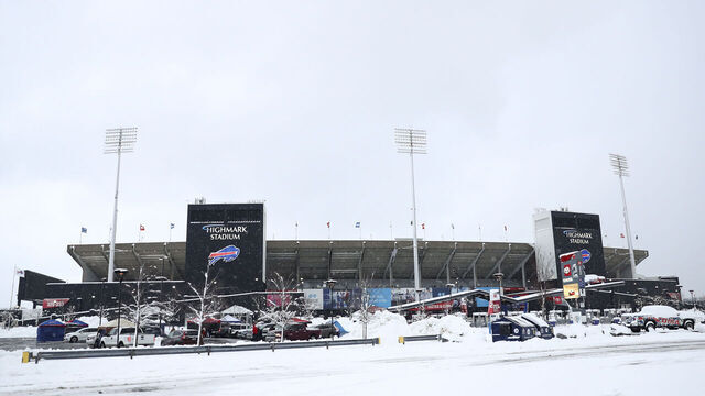 ORCHARD PARK, NY - DECEMBER 17: A general overall exterior view of Highmark Stadium covered in snow prior to an NFL football game between the Miami Dolphins and the Buffalo Bills on December 17, 2022 in Orchard Park, New York.