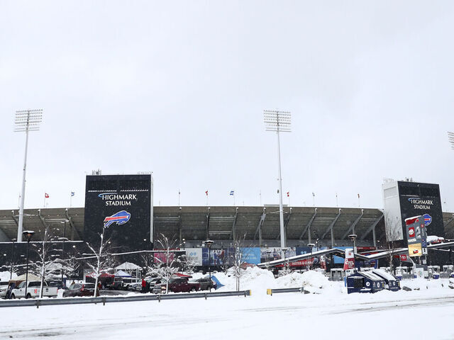 ORCHARD PARK, NY - DECEMBER 17: A general overall exterior view of Highmark Stadium covered in snow prior to an NFL football game between the Miami Dolphins and the Buffalo Bills on December 17, 2022 in Orchard Park, New York.
