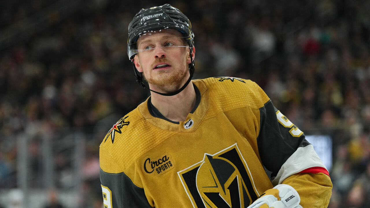 LAS VEGAS, NEVADA - JANUARY 11: Jack Eichel #9 of the Vegas Golden Knights skates during the third period against the Boston Bruins at T-Mobile Arena on January 11, 2024 in Las Vegas, Nevada.