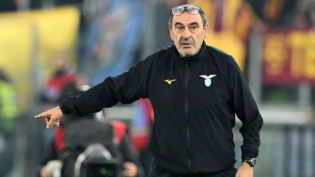 ROME, ITALY - JANUARY 10: Maurizio Sarri head coach of SS Lazio gestures during the match between of SS Lazio and AS Roma - Coppa Italia at Stadio Olimpico on January 10, 2024 in Rome, Italy.