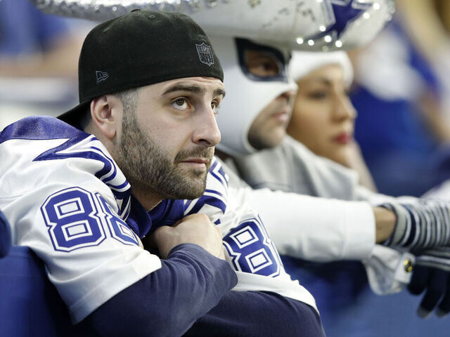 INDIANAPOLIS, INDIANA - DECEMBER 16: A Dallas Cowboys fan disappointed after his team loses to the Indianapolis Colts at Lucas Oil Stadium on December 16, 2018 in Indianapolis, Indiana.