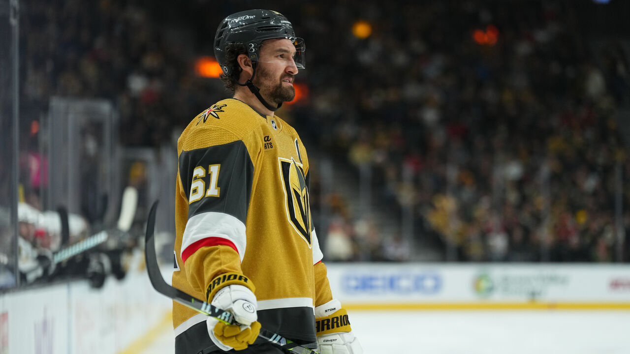 LAS VEGAS, NEVADA - JANUARY 11: Mark Stone #61 of the Vegas Golden Knights skates during the third period against the Boston Bruins at T-Mobile Arena on January 11, 2024 in Las Vegas, Nevada.