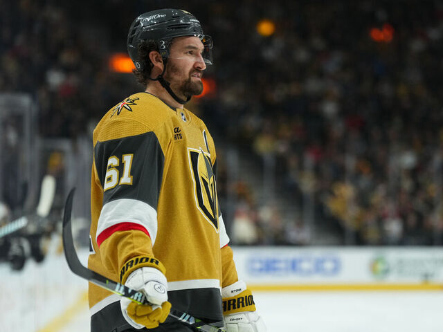 LAS VEGAS, NEVADA - JANUARY 11: Mark Stone #61 of the Vegas Golden Knights skates during the third period against the Boston Bruins at T-Mobile Arena on January 11, 2024 in Las Vegas, Nevada.
