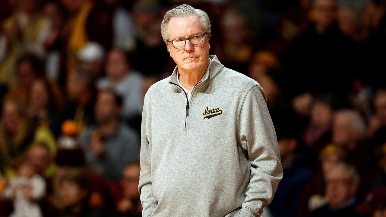 MINNEAPOLIS, MINNESOTA - JANUARY 15: Head coach Fran McCaffery of the Iowa Hawkeyes looks on prior to the start of the game against the Minnesota Golden Gophers at Williams Arena on January 15, 2024 in Minneapolis, Minnesota.