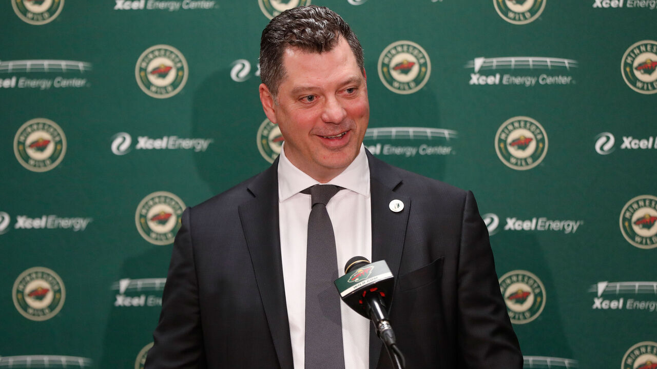 SAINT PAUL, MN - MARCH 21: Minnesota Wild general manager Bill Guerin speaks at a press conference prior to the game against the Vegas Golden Knights at the Xcel Energy Center on March 21, 2022 in Saint Paul, Minnesota.