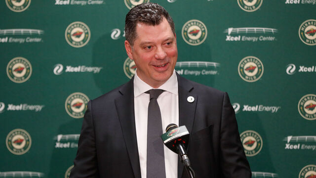 SAINT PAUL, MN - MARCH 21: Minnesota Wild general manager Bill Guerin speaks at a press conference prior to the game against the Vegas Golden Knights at the Xcel Energy Center on March 21, 2022 in Saint Paul, Minnesota.