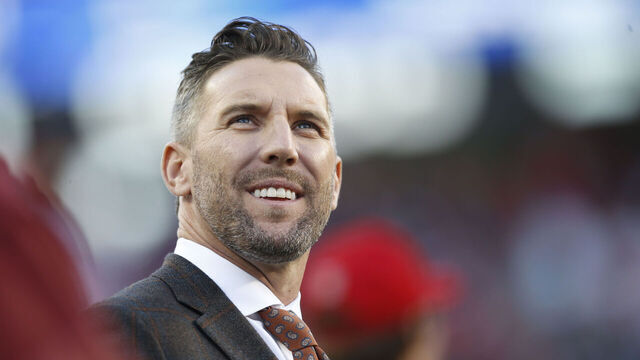 SANTA CLARA, CA - DECEMBER 19: Vice President of Player Personnel Adam Peters of the San Francisco 49ers on the sidelines during the game against the Atlanta Falcons at Levi's Stadium on December 19, 2021 in Santa Clara, California. The 49ers defeated the Falcons 31-13.