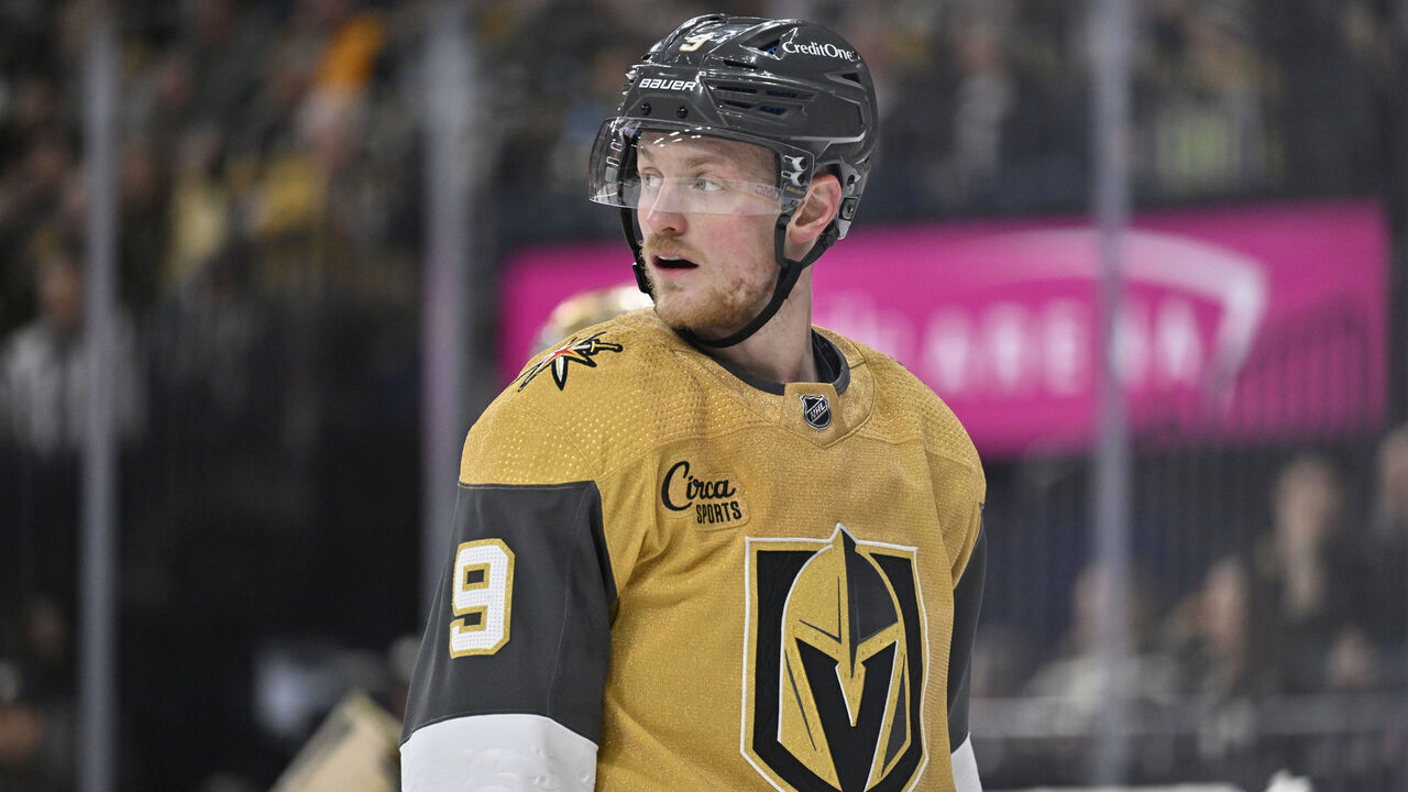 LAS VEGAS, NEVADA - JANUARY 04: Jack Eichel #9 of the Vegas Golden Knights looks on during the second period against the Florida Panthers at T-Mobile Arena on January 04, 2024 in Las Vegas, Nevada.