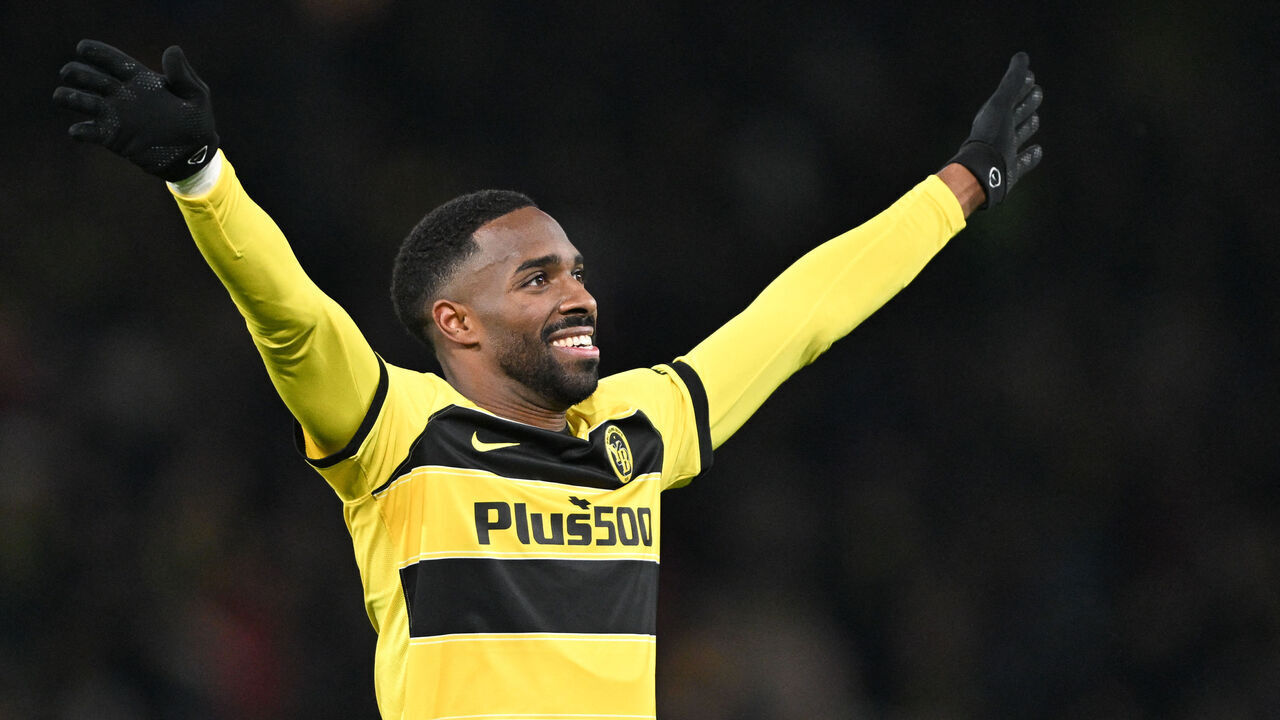 Young Boys' Swiss defender #21 Ulisses Garcia reacts at the end of the UEFA Champions League Group B football match between Young Boys and FC Crvena Zvezda (Red Star Belgrade) at the Wankdorf Stadium in Bern, on November 28, 2023.