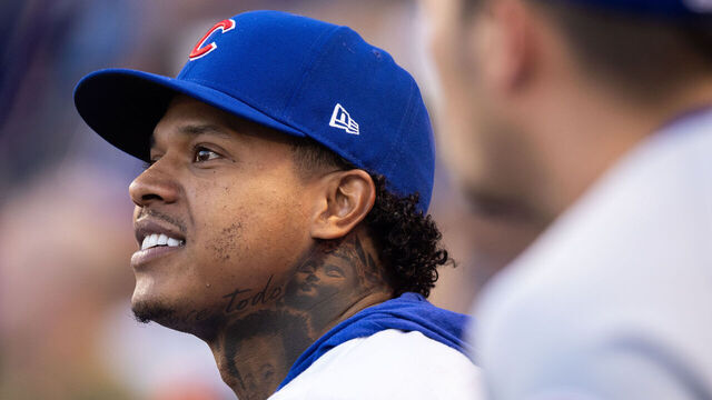 NEW YORK, NEW YORK - AUGUST 08: Marcus Stroman #0 of the Chicago Cubs looks on from the dugout before the game against the New York Mets at Citi Field on August 08, 2023 in New York City.