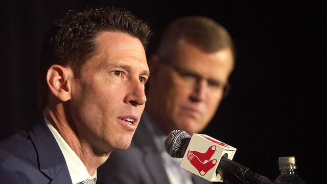 Boston, MA - November 2: Boston Red Sox Director of Baseball Operations Craig Breslow is introduced to the media alongside President and CEO Sam Kennedy.