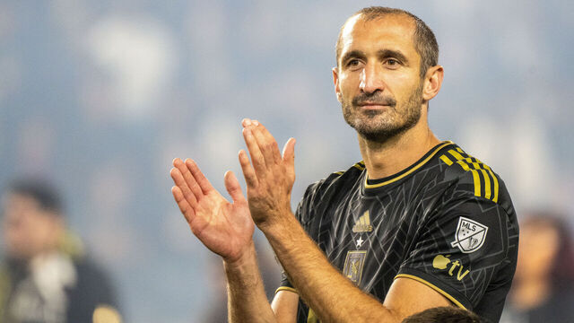 LOS ANGELES, CA - DECEMBER 2: Giorgio Chiellini #14 of Los Angeles FC prior toduring the MLS Western Conference Final match between Los Angeles FC and Houston Dynamo at BMO Stadium on December 2, 2023 in Los Angeles, California. Los Angeles FC won the match 2-0