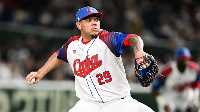 TOKYO, JAPAN - MARCH 15: Yariel Rodriguez #29 of Team Cuba pitches In the top of the first inning during the World Baseball Classic quarterfinal between Australia and Cuba at Tokyo Dome on March 15, 2023 in Tokyo, Japan.