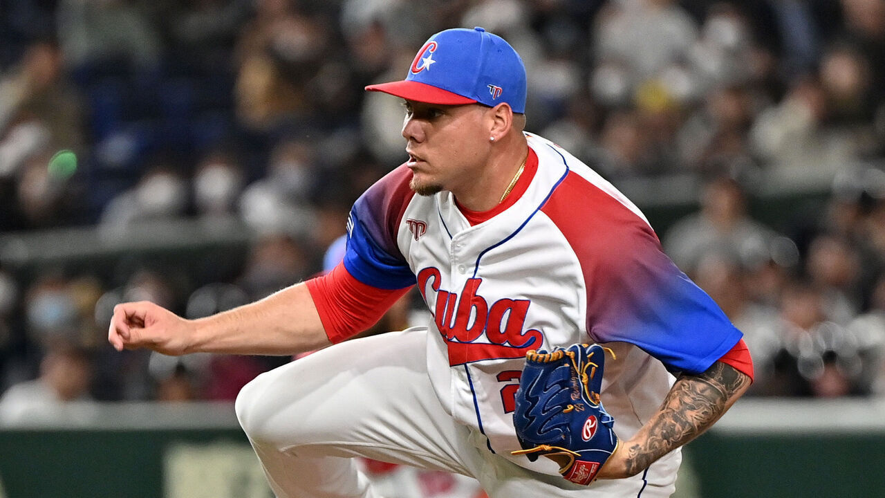 TOKYO, JAPAN - MARCH 15: Yariel Rodriguez #29 of Cuba throws in the first inning during the World Baseball Classic quarterfinal between Australia and Cuba at Tokyo Dome on March 15, 2023 in Tokyo, Japan.
