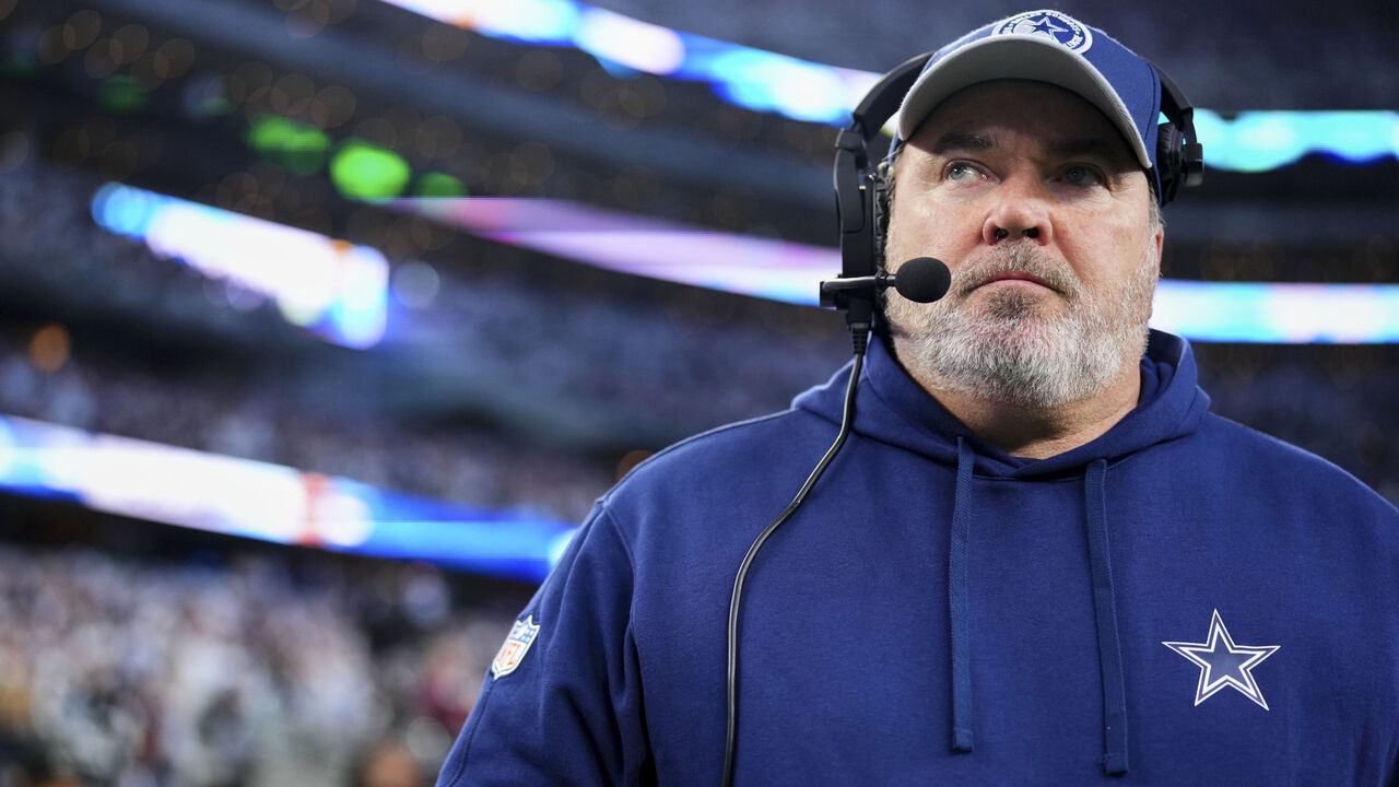 DALLAS, TX - JANUARY 14: Head coach Mike McCarthy of the Dallas Cowboys looks on before kickoff against the Green Bay Packers during the NFC Wild Card playoff game at AT&T Stadium on January 14, 2024 in Dallas, Texas.