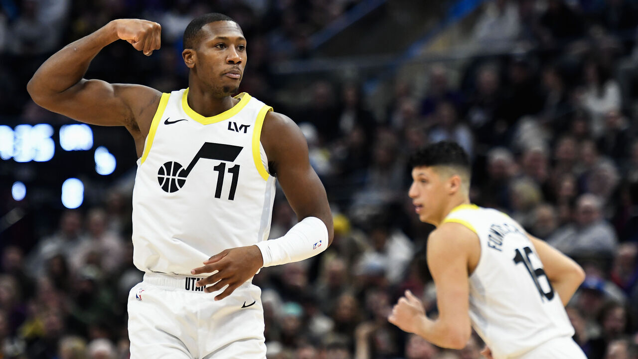 SALT LAKE CITY, UTAH - JANUARY 13: Kris Dunn #11 of the Utah Jazz reacts to a play during the first half of a game against the Los Angeles Lakers at Delta Center on January 13, 2024 in Salt Lake City, Utah.