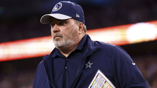 ARLINGTON, TX - DECEMBER 10: Head coach Mike McCarthy of the Dallas Cowboys stands on the sidelines during the national anthem before action against the Philadelphia Eagles at AT&T Stadium on December 10, 2023 in Arlington, Texas.