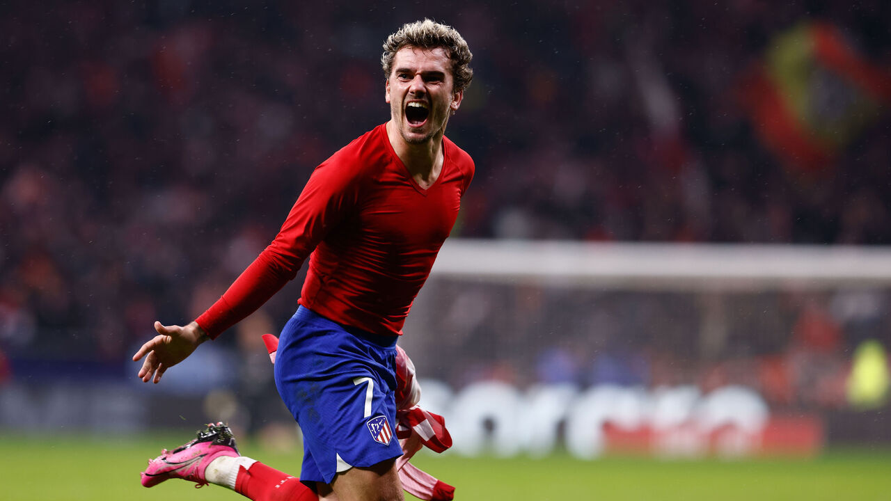 MADRID, SPAIN - JANUARY 18: Antoine Griezmann of Atletico de Madrid celebrates a goal during the Spanish Cup, Copa del Rey, football match played between Atletico de Madrid and Real Madrid at Civitas Metropolitano stadium on January 18, 2024 in Madrid, Spain.