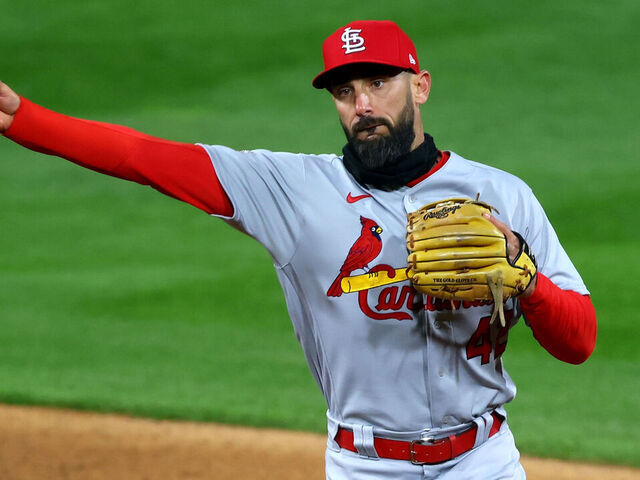 PHILADELPHIA, PA - APRIL 16: Matt Carpenter #13 of the St. Louis Cardinals in action against the Philadelphia Phillies during an MLB baseball game at Citizens Bank Park on April 16, 2021 in Philadelphia, Pennsylvania. All players are wearing the number 42 in honor of Jackie Robinson Day.