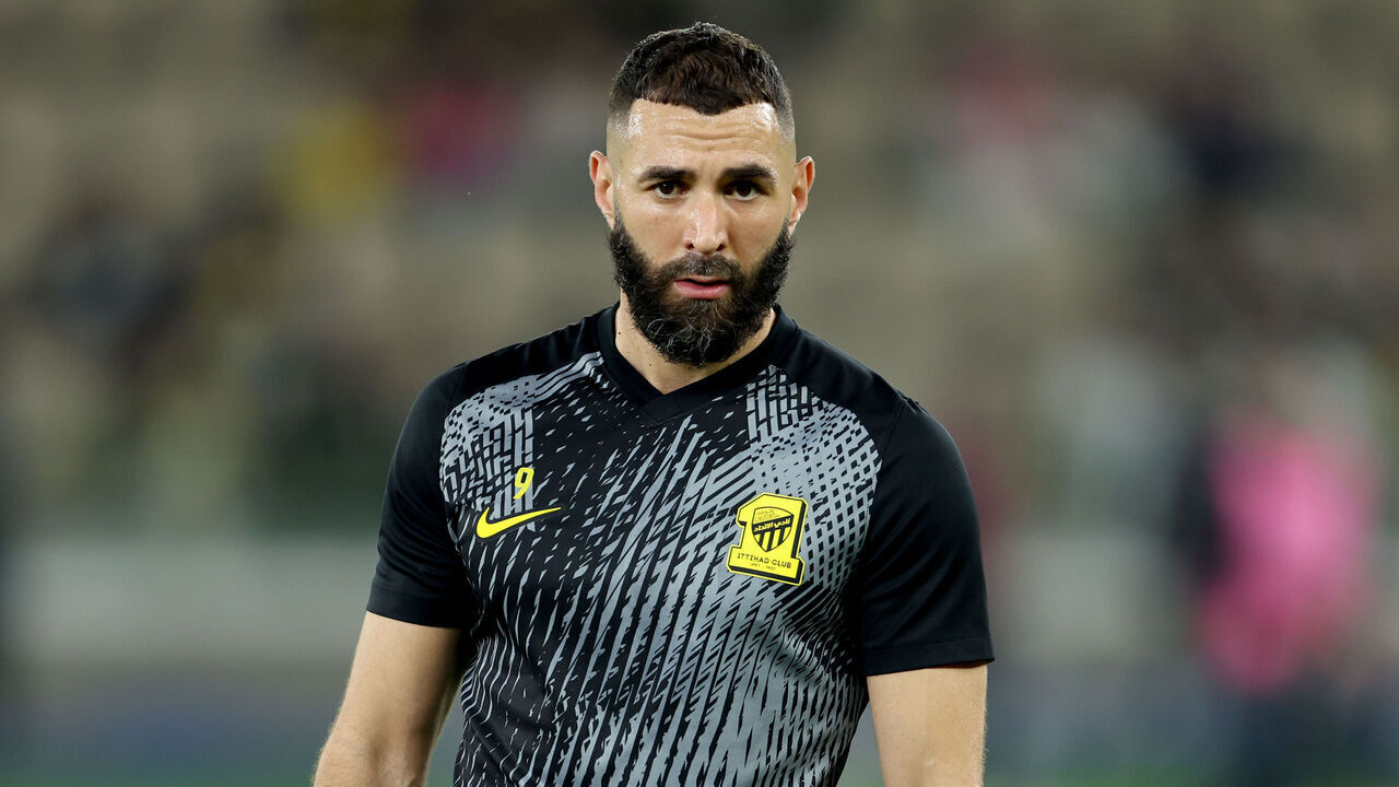 JEDDAH, SAUDI ARABIA - DECEMBER 26: Karim Benzema of Al-Ittihad looks on prior to the Saudi Pro League match between Al-Ittihad and Al-Nassr at Prince Abdullah Al Faisal Stadium on December 26, 2023 in Jeddah, Saudi Arabia.