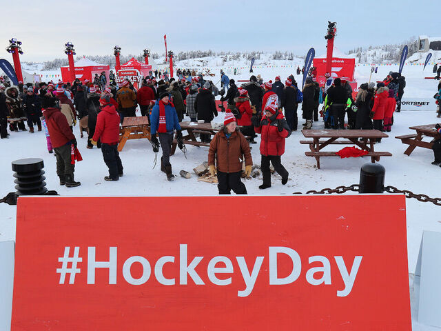 YELLOWKNIFE, CANADA - FEBRUARY 8: Fans gather during Scotiabank Hockey Day in Canada, at Somba K'e Park on Feb 8, 2020 in Yellowknife, Canada.