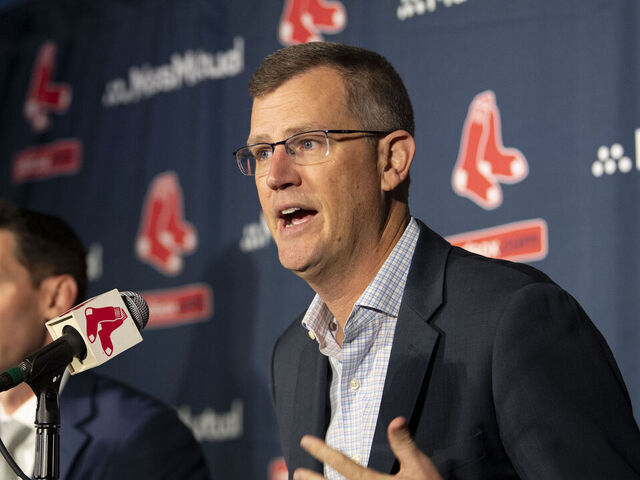 BOSTON, MA - NOVEMBER 2: President & CEO Sam Kennedy speaks as Craig Breslow is officially introduced as Chief Baseball Officer of the Boston Red Sox during a press conference on November 2, 2023 at Fenway Park in Boston, Massachusetts.