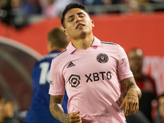 CHICAGO, IL - OCTOBER 4: Facundo Farias #11 of Inter Miami CF reacts in frustration during a game between Inter Miami CF and Chicago Fire FC at Soldier Field on October 4, 2023 in Chicago, Illinois.