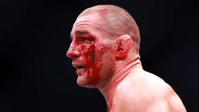 TORONTO, ON - JANUARY 20: Sean Strickland of the United States looks on in a middleweight title bout against Dricus Du Plessis of South Africa during the UFC 297 event at Scotiabank Arena on January 20, 2024 in Toronto, Ontario, Canada.