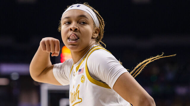 SOUTH BEND, INDIANA - JANUARY 7: Hannah Hidalgo #3 of the Notre Dame Fighting Irish reacts during the game against the North Carolina Tar Heels at Joyce Center on January 7, 2024 in South Bend, Indiana.