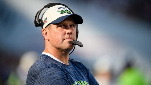 SEATTLE, WASHINGTON - SEPTEMBER 25: Offensive coordinator Shane Waldron of the Seattle Seahawks looks on during the second half of the game against the Atlanta Falcons at Lumen Field on September 25, 2022 in Seattle, Washington.