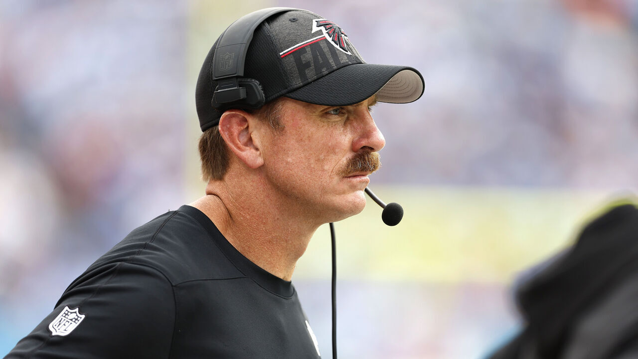 NASHVILLE, TENNESSEE - OCTOBER 29: Defensive coordinator Ryan Nielsen of the Atlanta Falcons looks on during the second half of the game against the Tennessee Titans at Nissan Stadium on October 29, 2023 in Nashville, Tennessee.