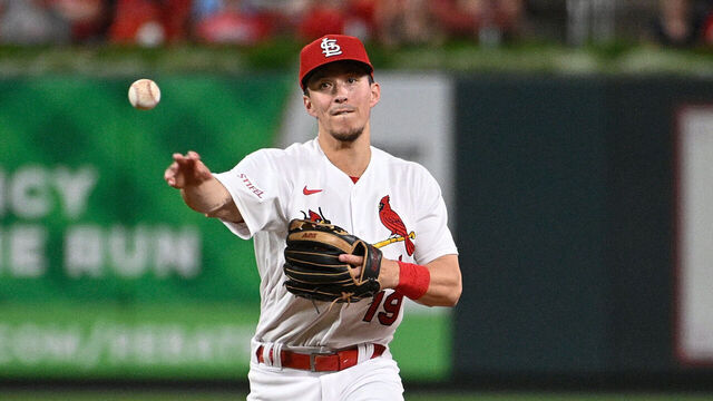 ST LOUIS, MISSOURI - SEPTEMBER 29: Tommy Edman #19 of the St. Louis Cardinals throws against the Cincinnati Reds at Busch Stadium on September 29, 2023 in St Louis, Missouri.