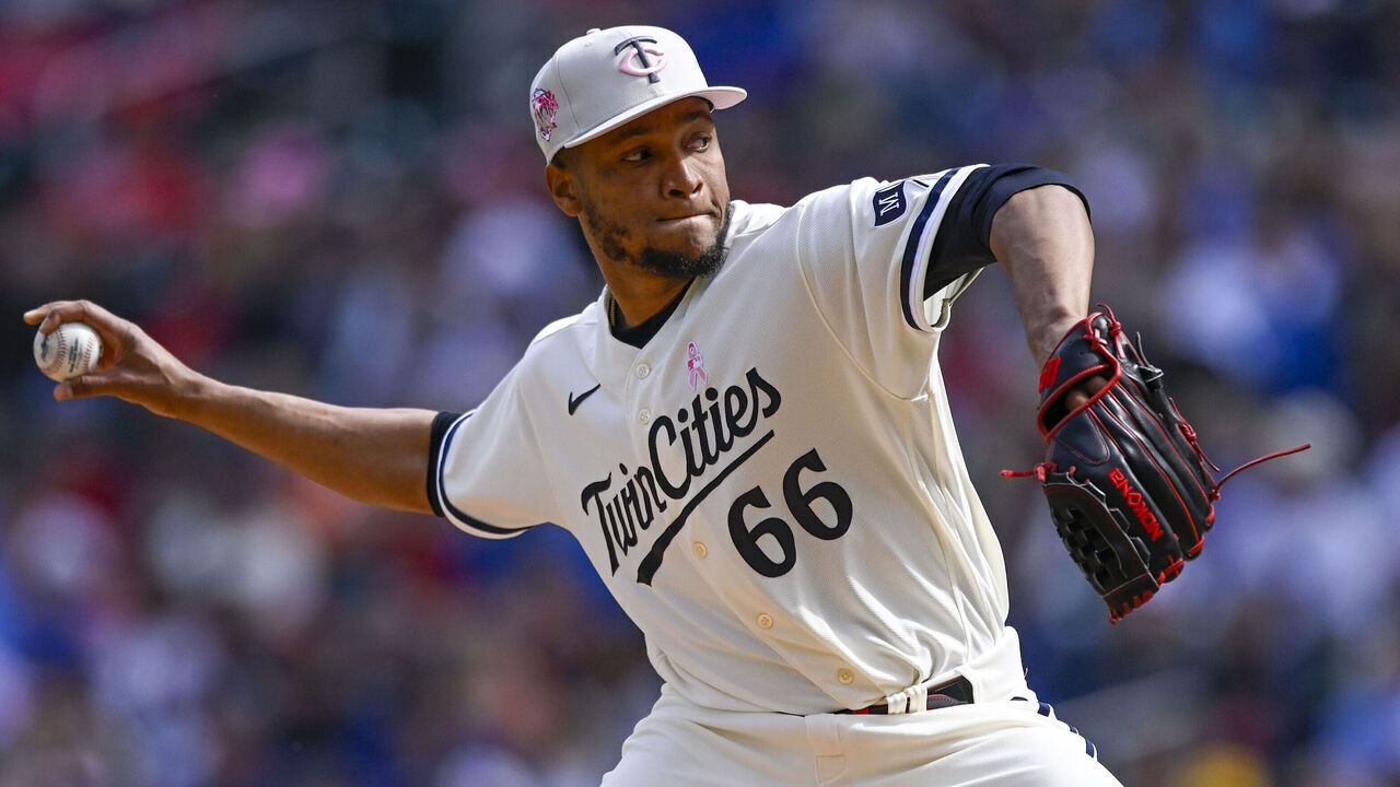 MINNEAPOLIS, MN - MAY 14: Minnesota Twins Pitcher Jorge Alcala (66) delivers a pitch during a MLB game between the Minnesota Twins and Chicago Cubs on May 14, 2023, at Target Field in Minneapolis, MN.