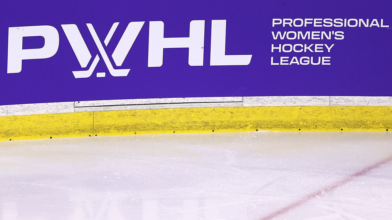 LOWELL, MASSACHUSETTS - JANUARY 03: A view of the PWHL logo on the boards during the second period of the PWHL game between the Minnesota and the Boston at Tsongas Center on January 03, 2024 in Lowell, Massachusetts.