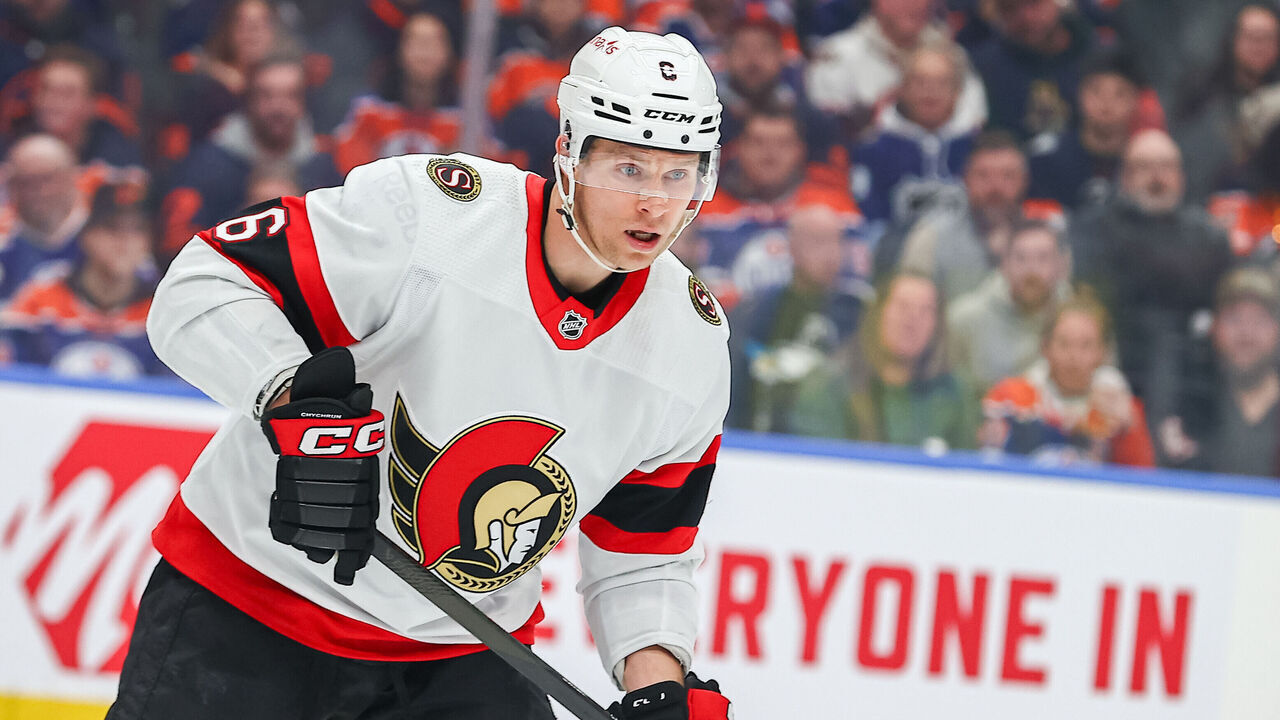 EDMONTON, AB - JANUARY 6: Ottawa Senators Defenceman Jakob Chychrun (6) in action in the first period of the Edmonton Oilers game versus the Ottawa Senators on January 6, 2024 at Rogers Place in Edmonton, AB.