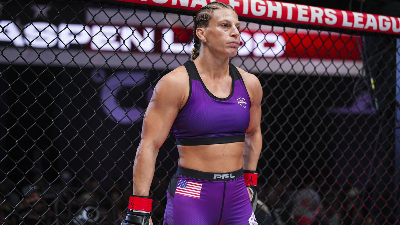 WASHINGTON, DC - NOVEMBER 24: Kayla Harrison prepares to face Aspen Ladd during the 2023 PFL Championships at The Anthem on November 24, 2023 in Washington, DC.