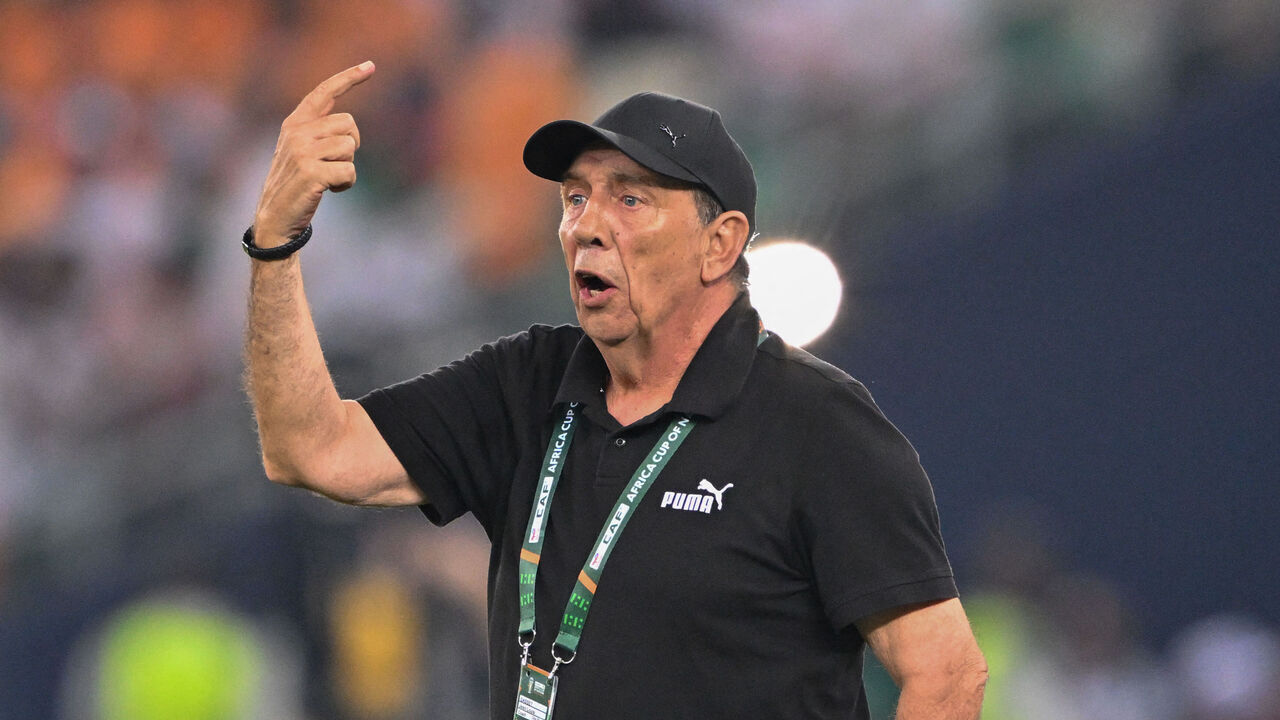 Ivory Coast's French coach Jean-Louis Gasset shouts instructions to his players from the touchline during the Africa Cup of Nations (CAN) 2024 group A football match between Ivory Coast and Guinea-Bissau at the Alassane Ouattara Olympic Stadium in Ebimpe, Abidjan, on January 13, 2024.